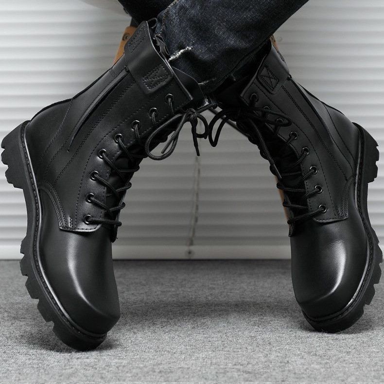 Bottes de travail montantes en cuir de vachette imperméables à embout en acier, respirantes et tactiques, idéales pour l'entraînement au combat en extérieur. Modèle spécial de type Martin._voghion.com