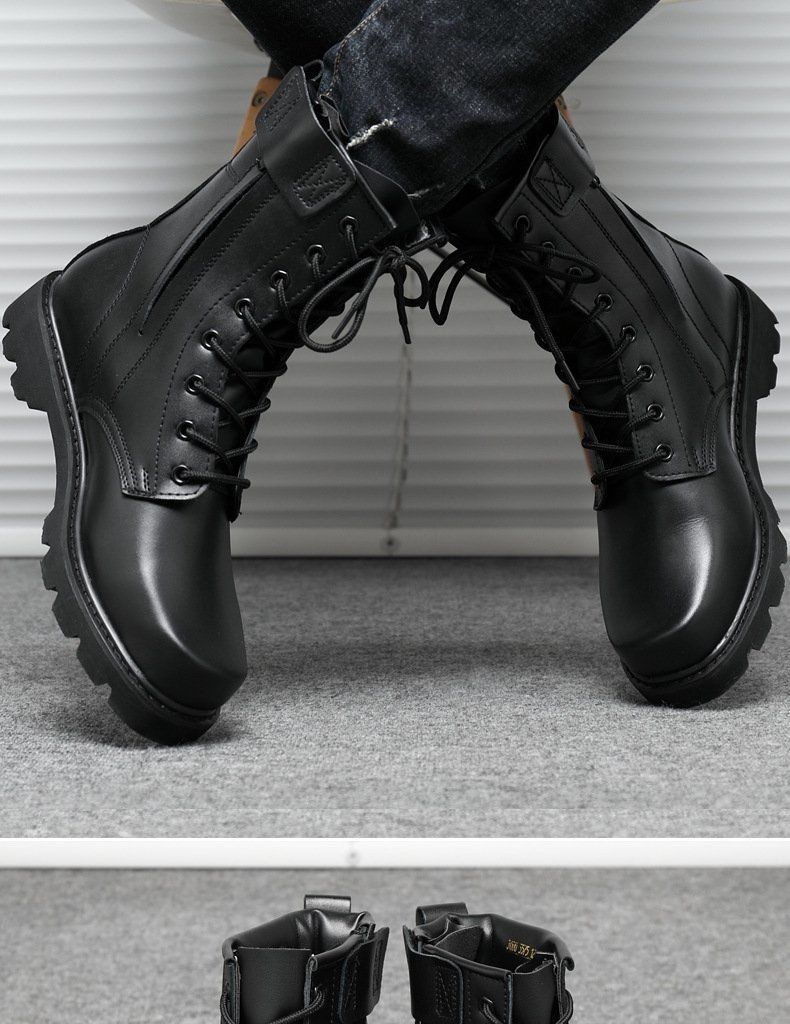 Bottes de travail montantes en cuir de vachette imperméables à embout en acier, respirantes et tactiques, idéales pour l'entraînement au combat en extérieur. Modèle spécial de type Martin._voghion.com