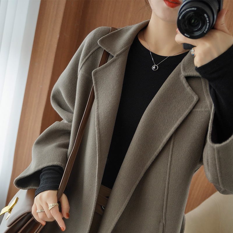Women's Clothing Double-Sided Cashmere Coat For Women, Mid-Length, Over-The-Knee, Loose Fit, Plus Size Woolen Coat, Autumn Winter_voghion.com