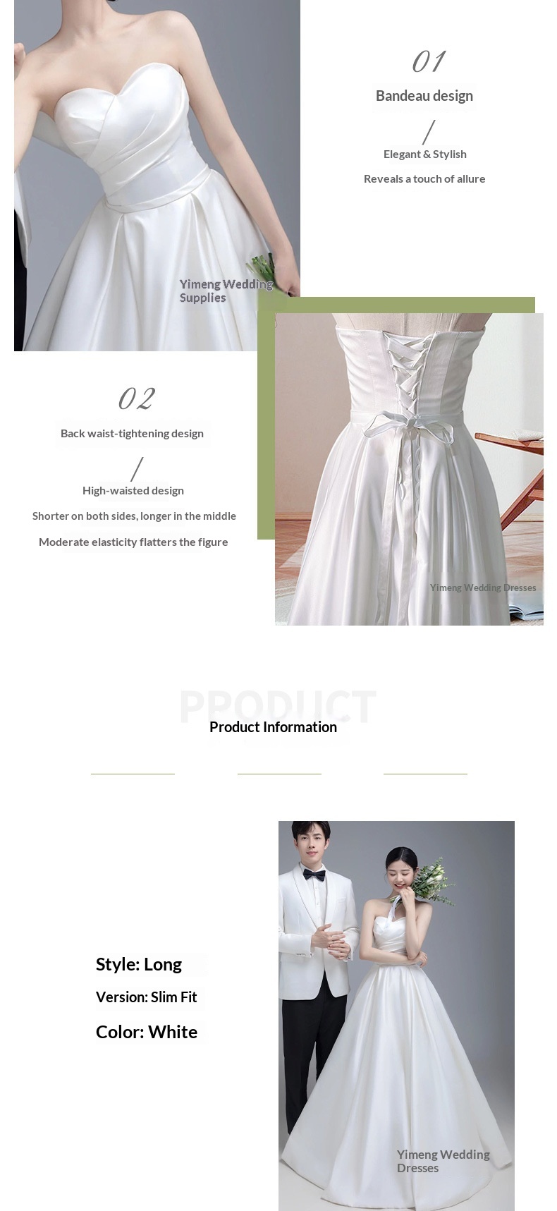 ChicShe ChicShe Franse stijl satijnen trouwjurk, klein, high-end gevoel, petite strapless bruidsjurk, lichte receptiejurk_voghion.com