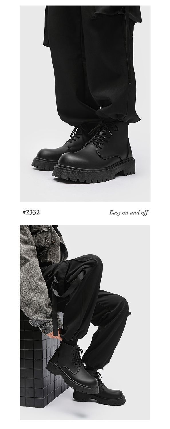 Bottes montantes Derby à gros bout, style britannique et hongkongais, en cuir noir, pour homme, rehaussantes, idéales pour le travail._voghion.com