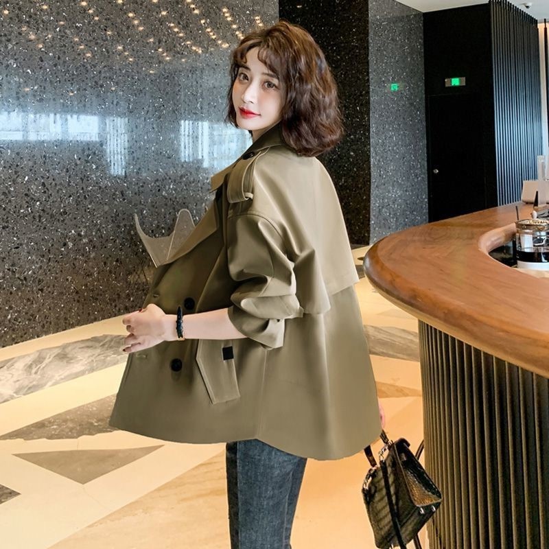 Women's Clothing Elegant Short Trench Coat For Women Korean Style Suit Collar Long Sleeve Top 2024 Spring Autumn New Loose Casual Jacket_voghion.com