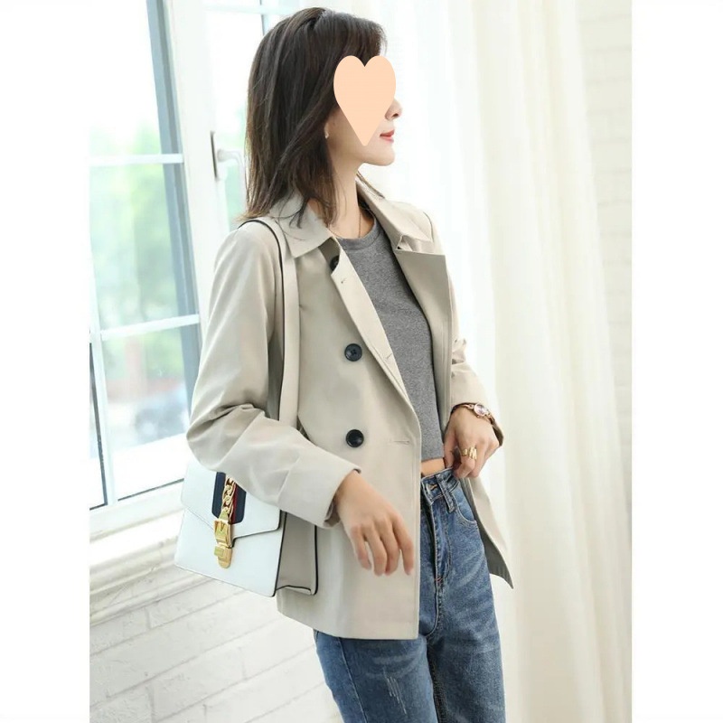 Damenjacke 2025 Neuer Stil Kurz Locker Vielseitig Lässig Herbst Petite Trenchcoat_voghion.com