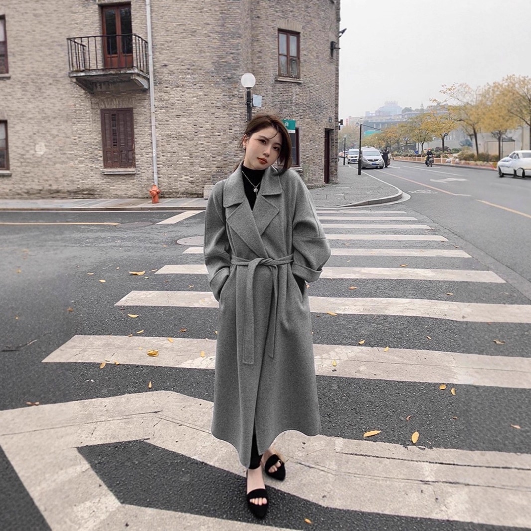 Women's Clothing Double-Sided For Women, Autumn And Winter 2025, Petite Cashmere Long Red Lace-Up 100% Wool Coat_voghion.com