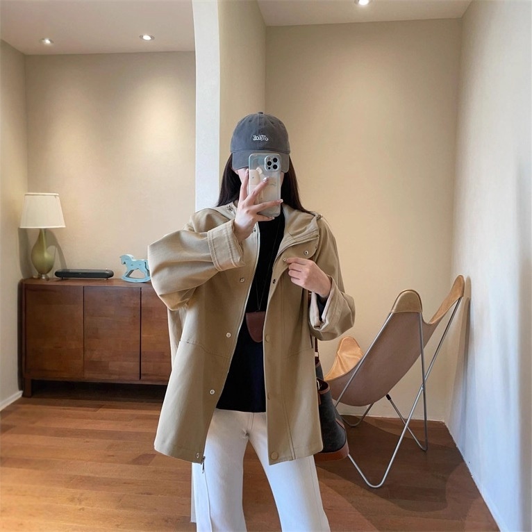 2025 Autumn Women's Clothing Women's Clothing WTHEONE High-Quality Tencel Cotton Oversized Slimming Petite Short Hooded Trench Coat Jacket_voghion.com