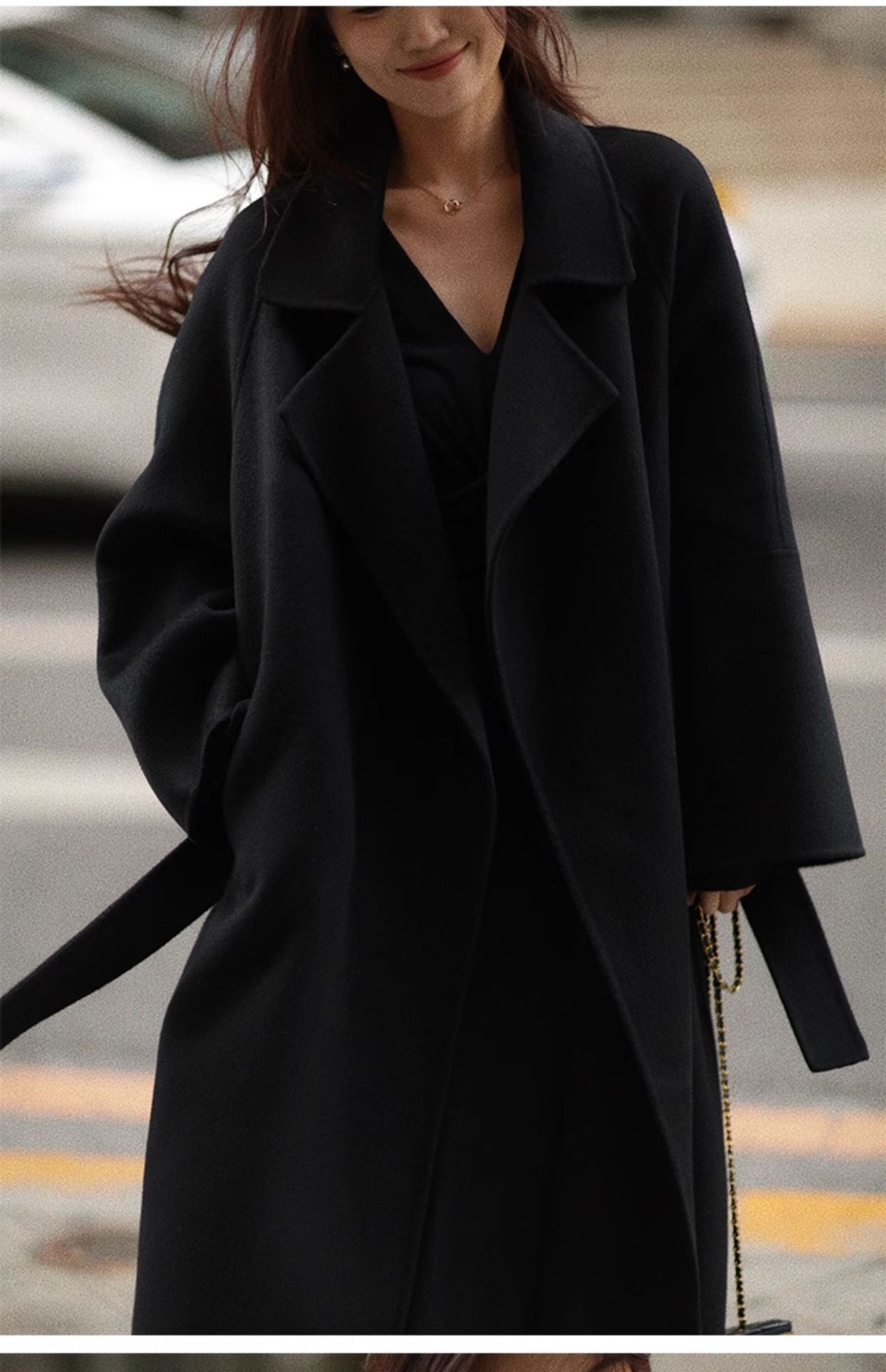 Women's Clothing Double-Sided For Women, Autumn And Winter 2025, Petite Cashmere Long Red Lace-Up 100% Wool Coat_voghion.com