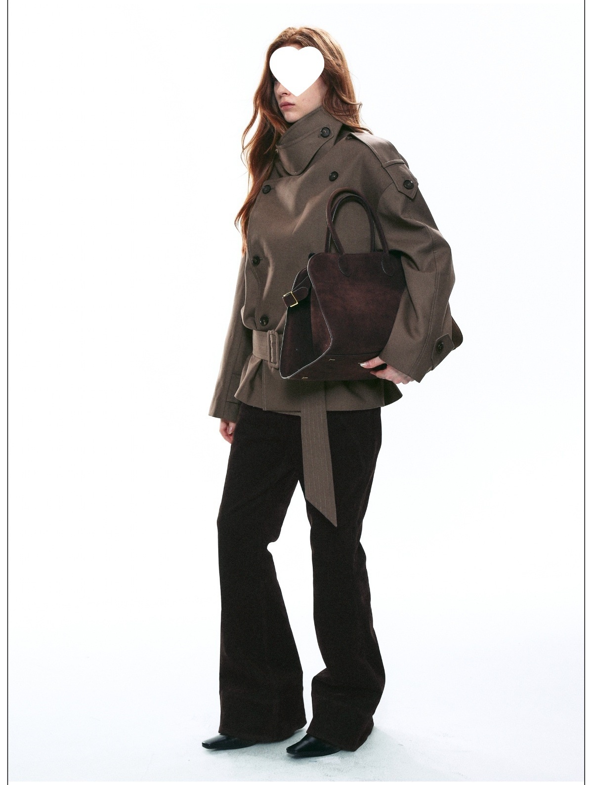 2W French Retro Large Stand Collar Wide Shoulder Short Double-Breasted Waist-Tie Trench Coat For Women_voghion.com