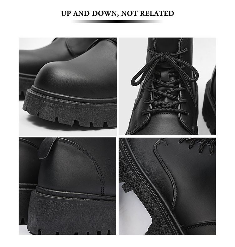 Bottes montantes Derby à gros bout, style britannique et hongkongais, en cuir noir, pour homme, rehaussantes, idéales pour le travail._voghion.com