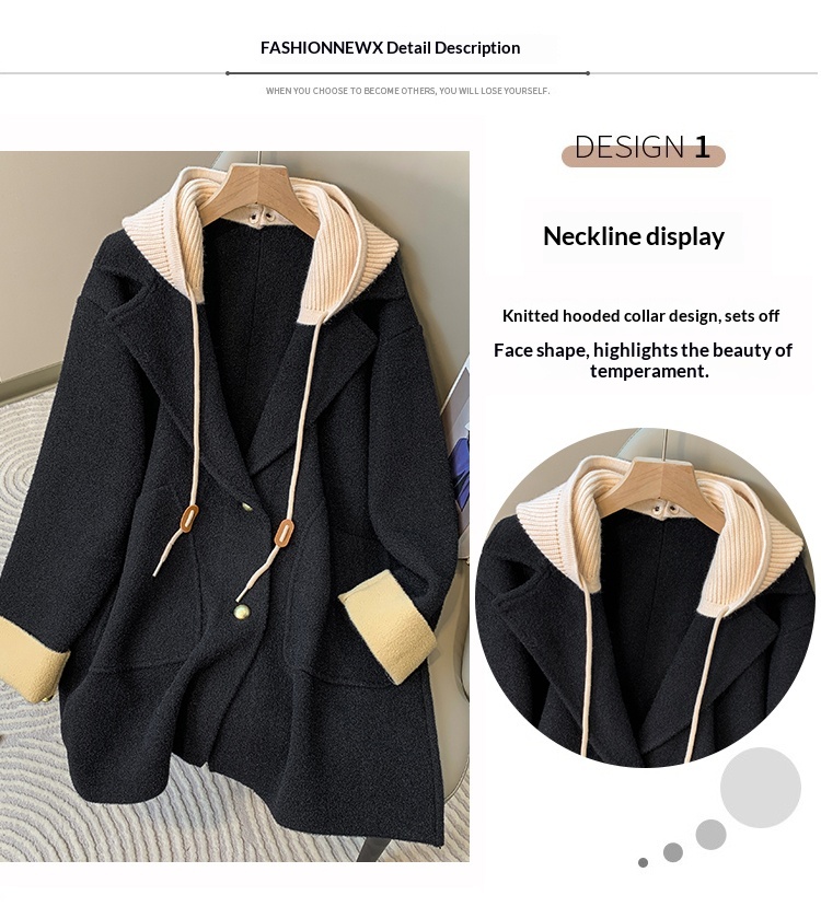 2025 Women's Clothing Women's Mid-Length Hooded Coat, Thickened Spring And Autumn, Size, High-End Elegant Wool Overcoat For Plus Size_voghion.com