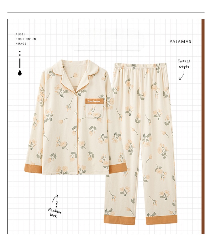 Pigiama da donna ChicShe, primavera e autunno, in puro cotone, con maniche a cardigan e pantaloni lunghi, set casual, ampio, indossabile, un pezzo_voghion.com