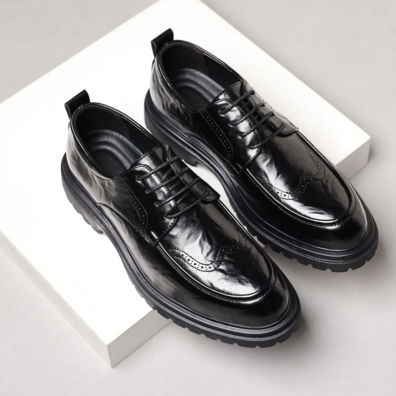 WalkPrime Leather New Business Formal British Style Casual Brogue Black Men's Live Wedding Groom Shoes_voghion.com