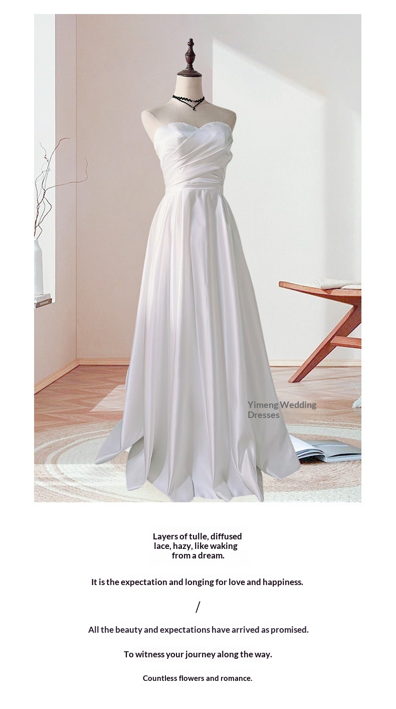 ChicShe ChicShe Franse stijl satijnen trouwjurk, klein, high-end gevoel, petite strapless bruidsjurk, lichte receptiejurk_voghion.com