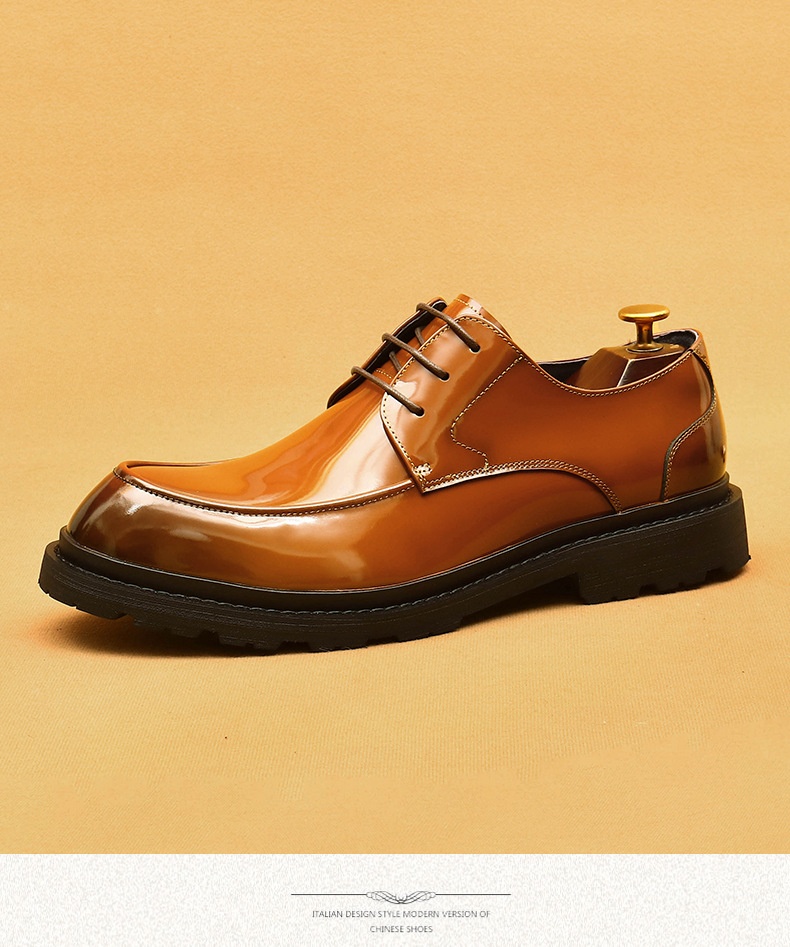 Voyage Voyage Cross-Border Men's Genuine Formal British Derby Patent Leather Glossy Business Shoes_voghion.com