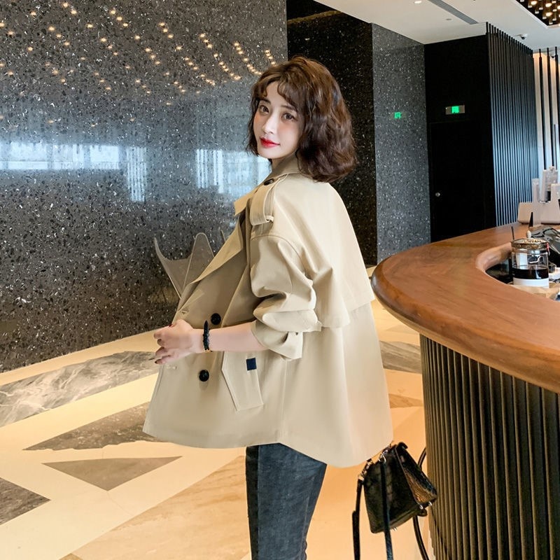 Women's Clothing Elegant Short Trench Coat For Women Korean Style Suit Collar Long Sleeve Top 2024 Spring Autumn New Loose Casual Jacket_voghion.com