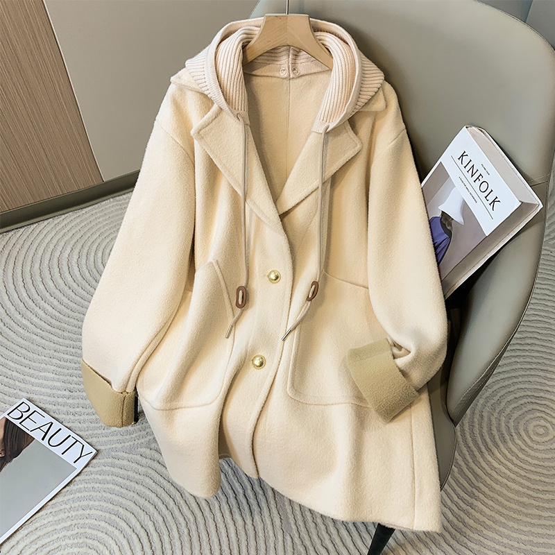2025 Women's Clothing Women's Mid-Length Hooded Coat, Thickened Spring And Autumn, Size, High-End Elegant Wool Overcoat For Plus Size_voghion.com