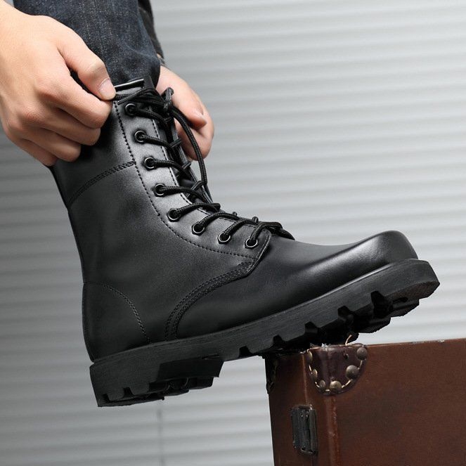 Bottes de travail montantes en cuir de vachette imperméables à embout en acier, respirantes et tactiques, idéales pour l'entraînement au combat en extérieur. Modèle spécial de type Martin._voghion.com