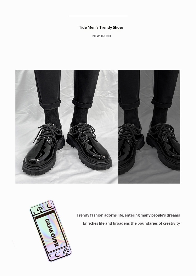 Chaussures Voyage New Korean Style tendance, polyvalentes et élégantes pour hommes, à lacets, décontractées, en cuir noir, style britannique, pour jeunes._voghion.com