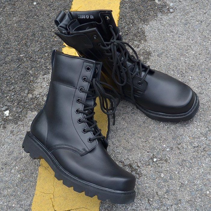 Bottes de travail montantes en cuir de vachette imperméables à embout en acier, respirantes et tactiques, idéales pour l'entraînement au combat en extérieur. Modèle spécial de type Martin._voghion.com