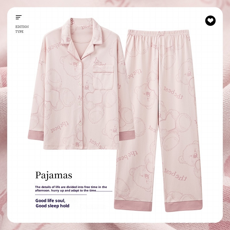 Pigiama da donna ChicShe, primavera e autunno, in puro cotone, con maniche a cardigan e pantaloni lunghi, set casual, ampio, indossabile, un pezzo_voghion.com