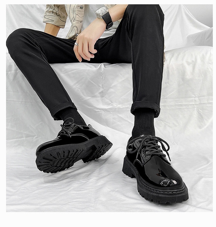 Chaussures Voyage New Korean Style tendance, polyvalentes et élégantes pour hommes, à lacets, décontractées, en cuir noir, style britannique, pour jeunes._voghion.com