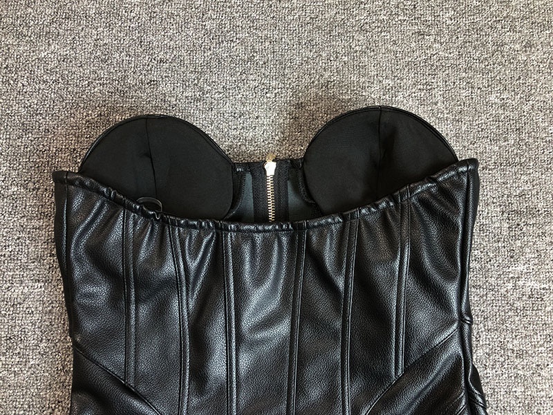 ChicShe ChicShe Haut tube noir moulant en cuir PU pour femme, style européen et américain, robe de soirée élégante et fuselée, best-seller_voghion.com