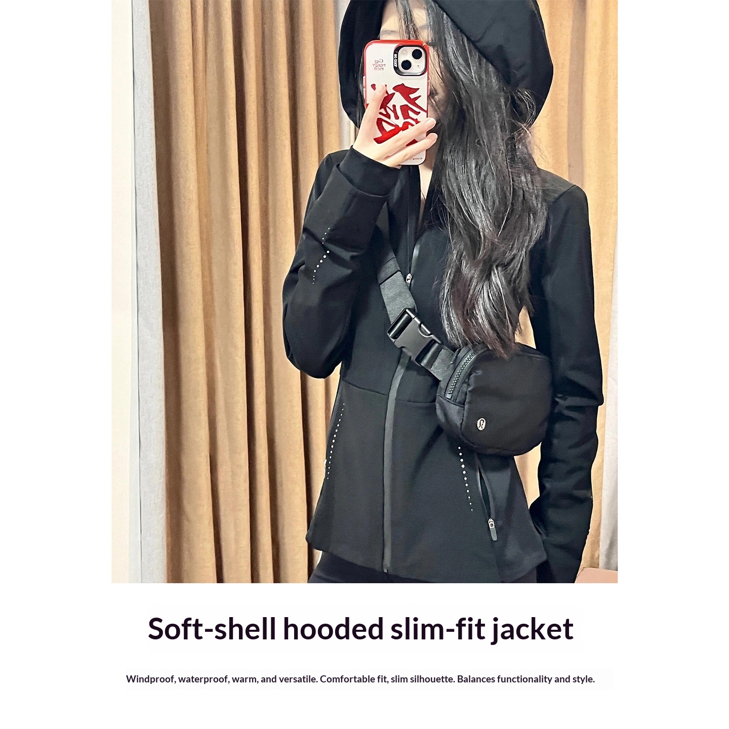 Nouveauté 2025 : Veste softshell noire slim fit pour femme, idéale pour les activités de plein air en début d'automne et d'hiver, avec ceinture cintrée._voghion.com