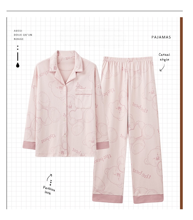 Pigiama da donna ChicShe, primavera e autunno, in puro cotone, con maniche a cardigan e pantaloni lunghi, set casual, ampio, indossabile, un pezzo_voghion.com