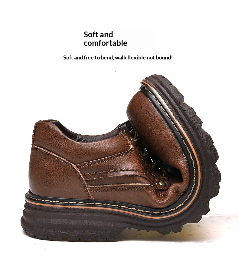 Chaussures de travail d'extérieur WalkPrime en cuir véritable de vachette, transfrontalières européennes et américaines, avec large embout de sécurité, résistantes à l'usure et antidérapantes._voghion.com