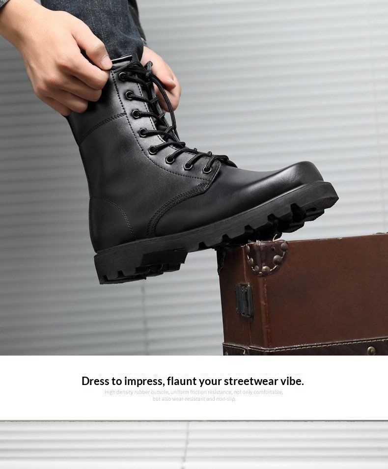 Bottes de travail montantes en cuir de vachette imperméables à embout en acier, respirantes et tactiques, idéales pour l'entraînement au combat en extérieur. Modèle spécial de type Martin._voghion.com