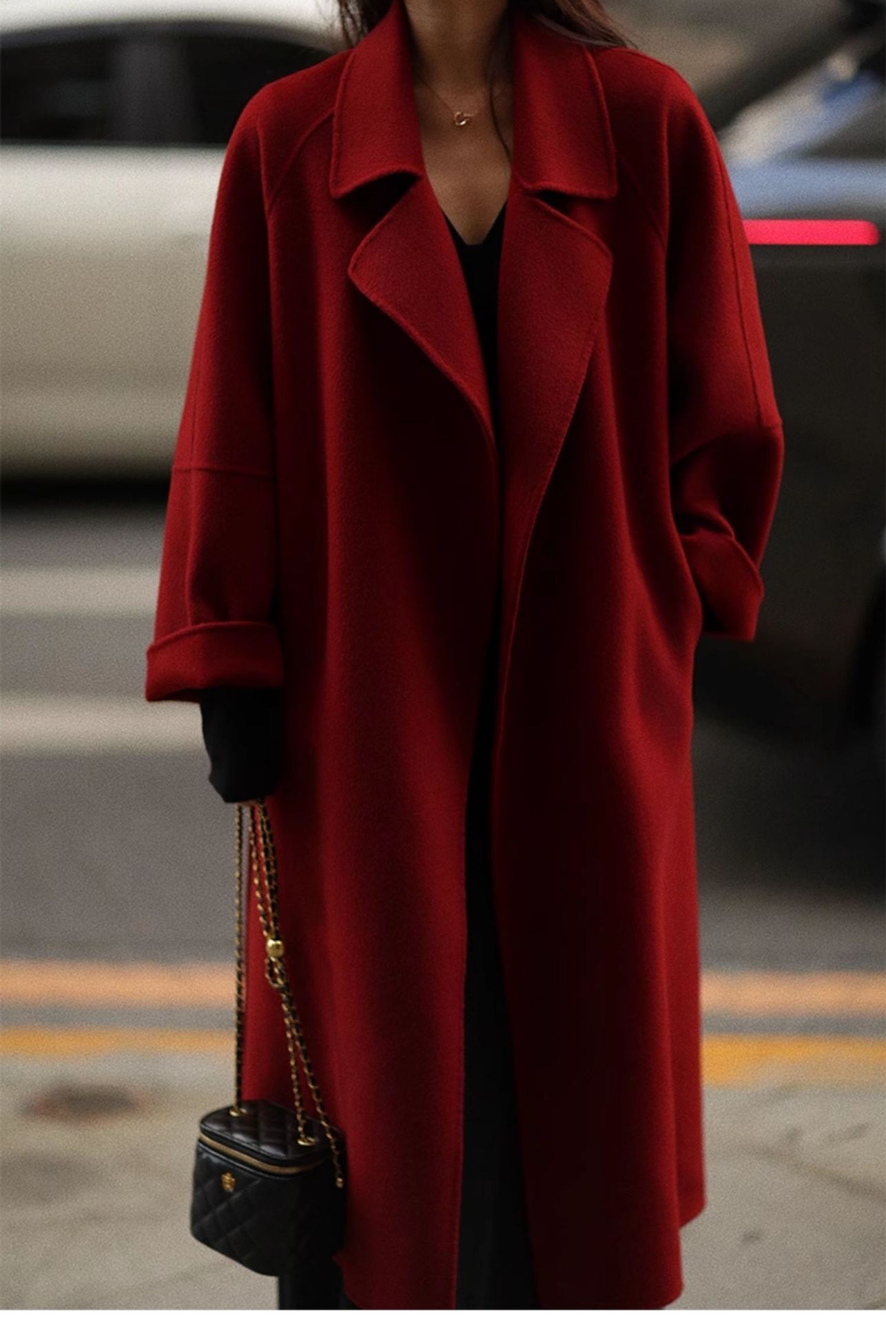 Women's Clothing Double-Sided For Women, Autumn And Winter 2025, Petite Cashmere Long Red Lace-Up 100% Wool Coat_voghion.com