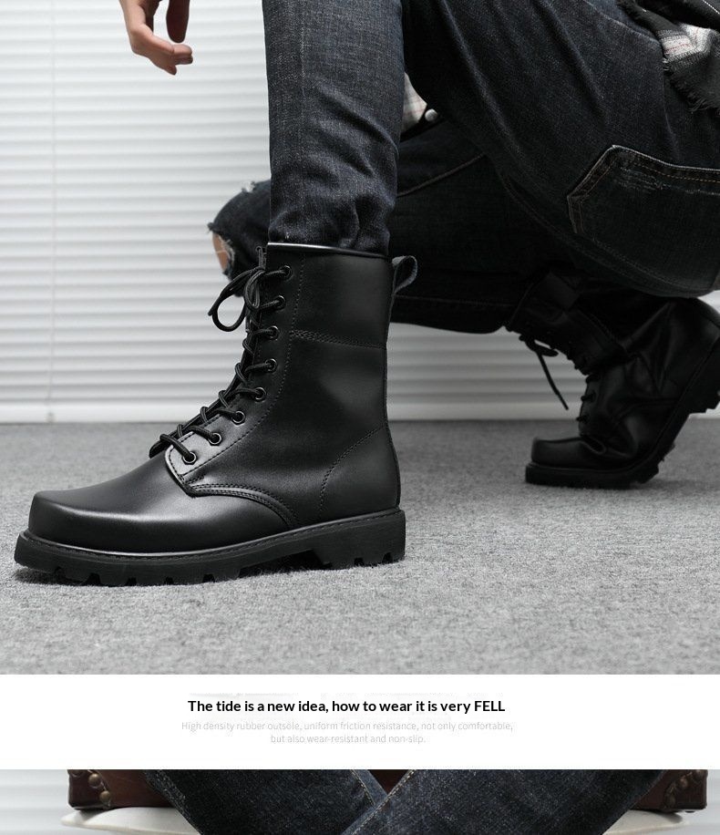 Bottes de travail montantes en cuir de vachette imperméables à embout en acier, respirantes et tactiques, idéales pour l'entraînement au combat en extérieur. Modèle spécial de type Martin._voghion.com