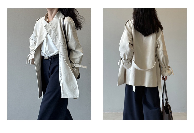 Women's Clothing Women's Clothing Yanshuang British Style Stand Collar Trench Women, Loose Casual Tie Waist Short Coat For Autumn 82585_voghion.com