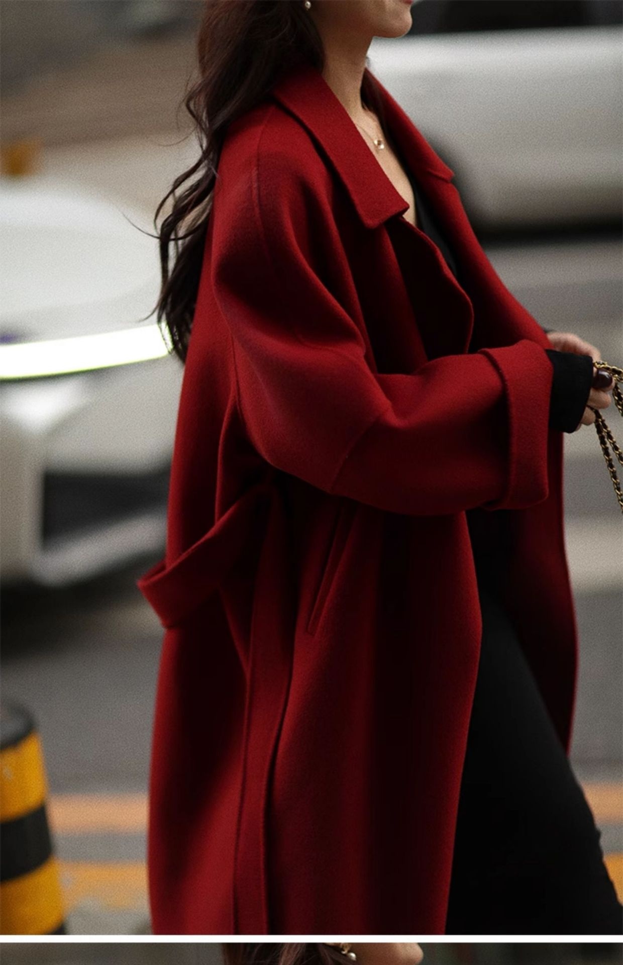 Women's Clothing Double-Sided For Women, Autumn And Winter 2025, Petite Cashmere Long Red Lace-Up 100% Wool Coat_voghion.com