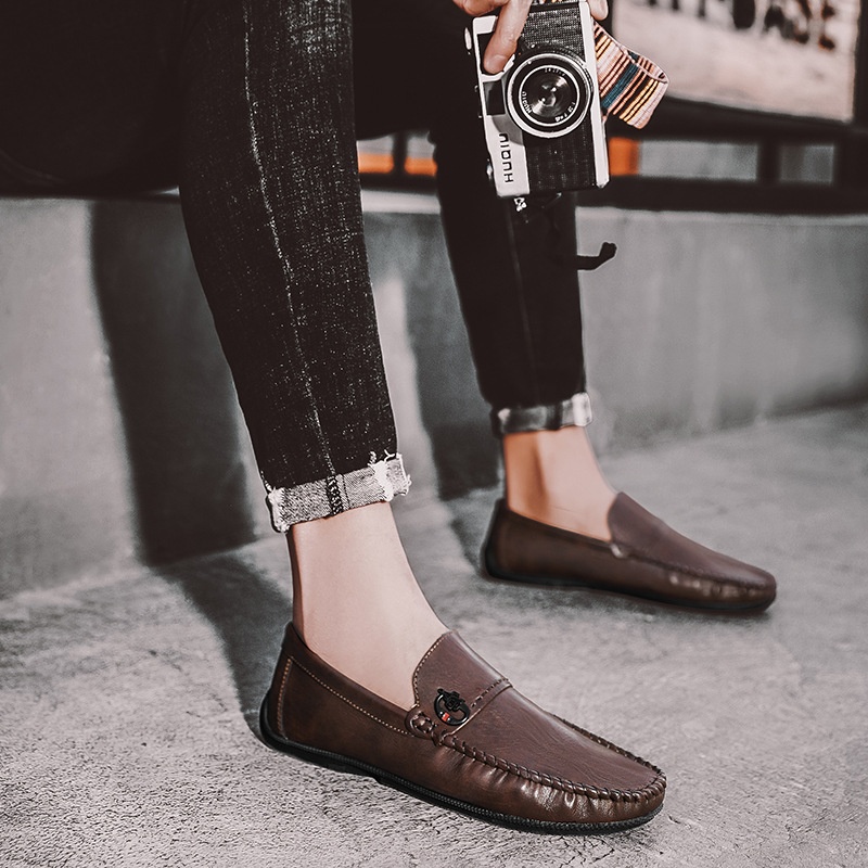 Voyage Voyage Mocasines informales británicos de estilo coreano sin cordones para conducir en verano, zapatos de hombre a la moda, transpirables y cómodos al por mayor_voghion.com