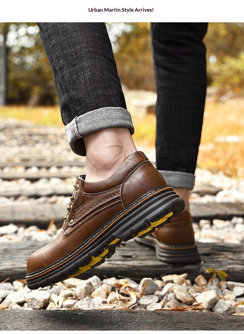 Chaussures de travail d'extérieur WalkPrime en cuir véritable de vachette, transfrontalières européennes et américaines, avec large embout de sécurité, résistantes à l'usure et antidérapantes._voghion.com