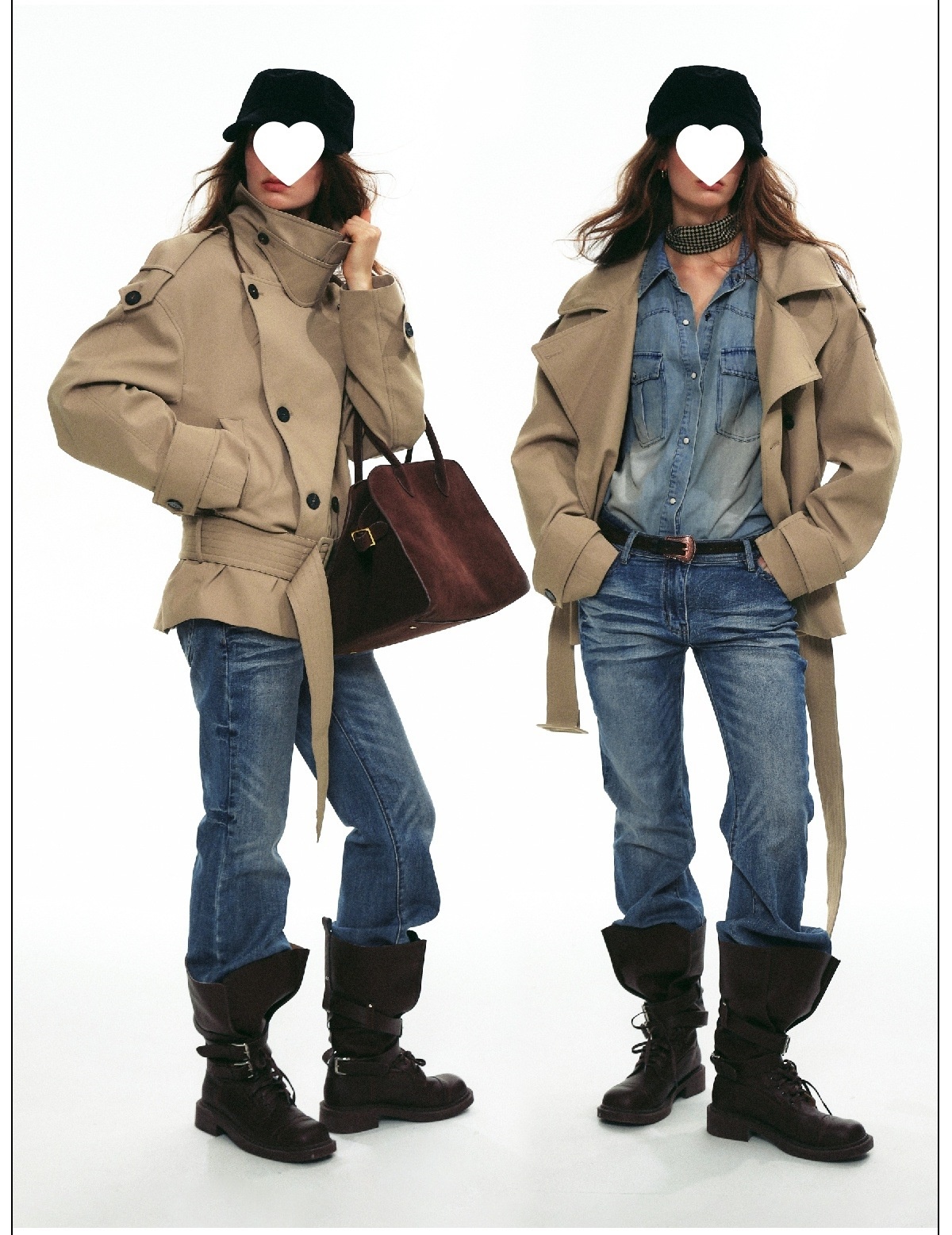 2W French Retro Large Stand Collar Wide Shoulder Short Double-Breasted Waist-Tie Trench Coat For Women_voghion.com