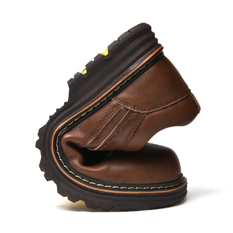 Chaussures de travail d'extérieur WalkPrime en cuir véritable de vachette, transfrontalières européennes et américaines, avec large embout de sécurité, résistantes à l'usure et antidérapantes._voghion.com