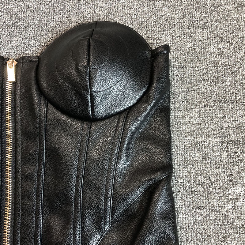 ChicShe ChicShe Haut tube noir moulant en cuir PU pour femme, style européen et américain, robe de soirée élégante et fuselée, best-seller_voghion.com