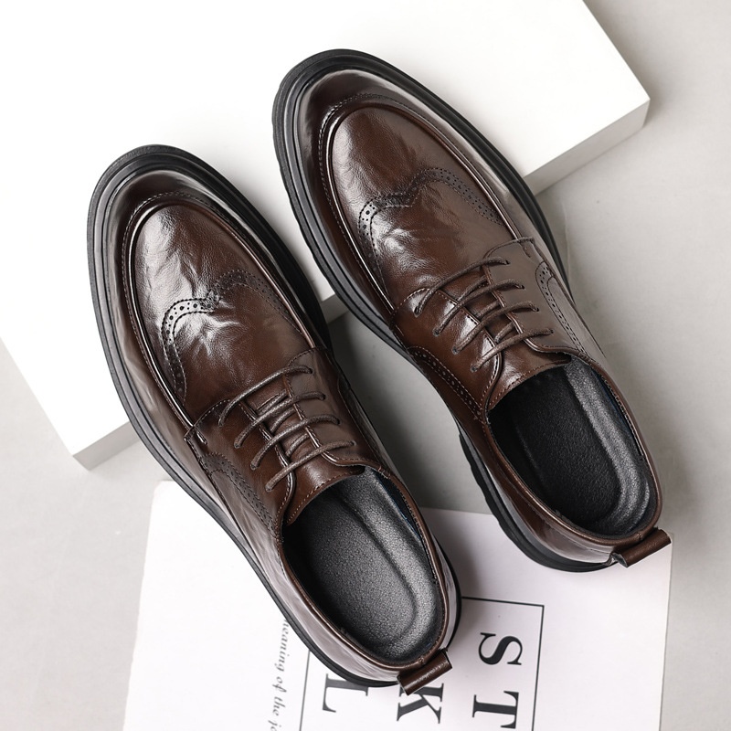 WalkPrime Leather New Business Formal British Style Casual Brogue Black Men's Live Wedding Groom Shoes_voghion.com