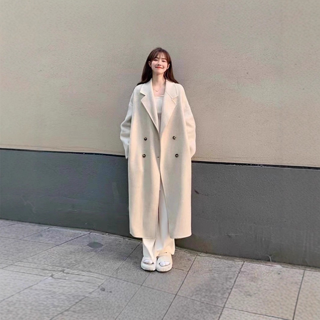 Damenbekleidung Herbst/Winter 2025: Lässiger, dicker, doppelseitiger Wollmantel, lange Damenjacke, weicher Stil, vielseitig_voghion.com