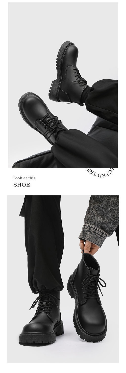 Bottes montantes Derby à gros bout, style britannique et hongkongais, en cuir noir, pour homme, rehaussantes, idéales pour le travail._voghion.com