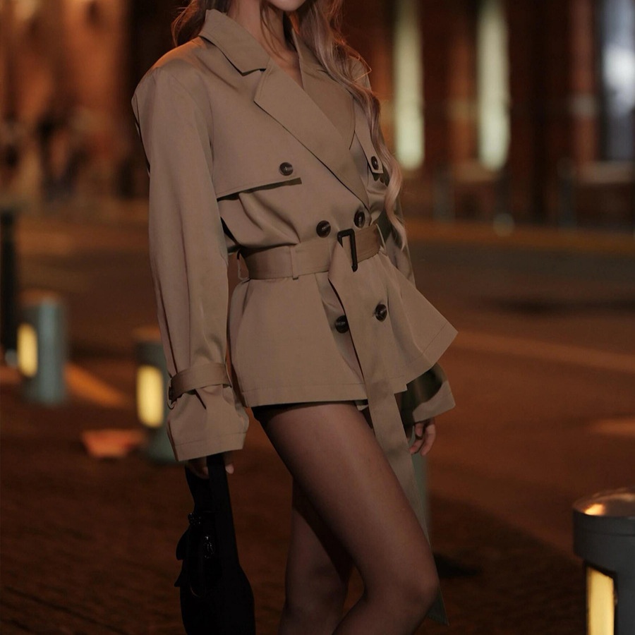Women's Clothing Women's Clothing Khaki Petite Trench Coat For Women 2025 Autumn New High-End Elegant British Style Waist-Cinching Short Jacket_voghion.com