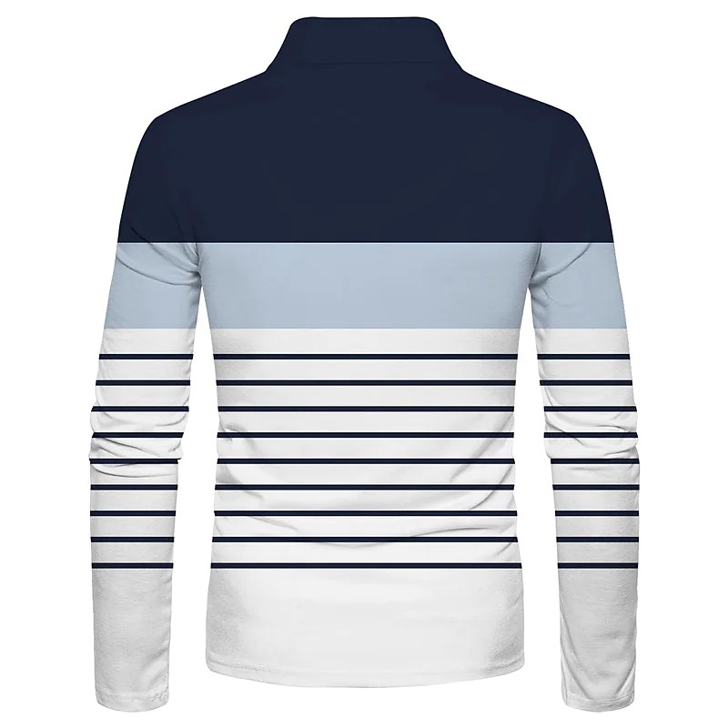 boy Boy Cross-Border New Striped 3-Color Shirt Spring And Autumn Long Sleeve Zipper Turn-Down Collar Casual Plus Size Men's Polo_voghion.com