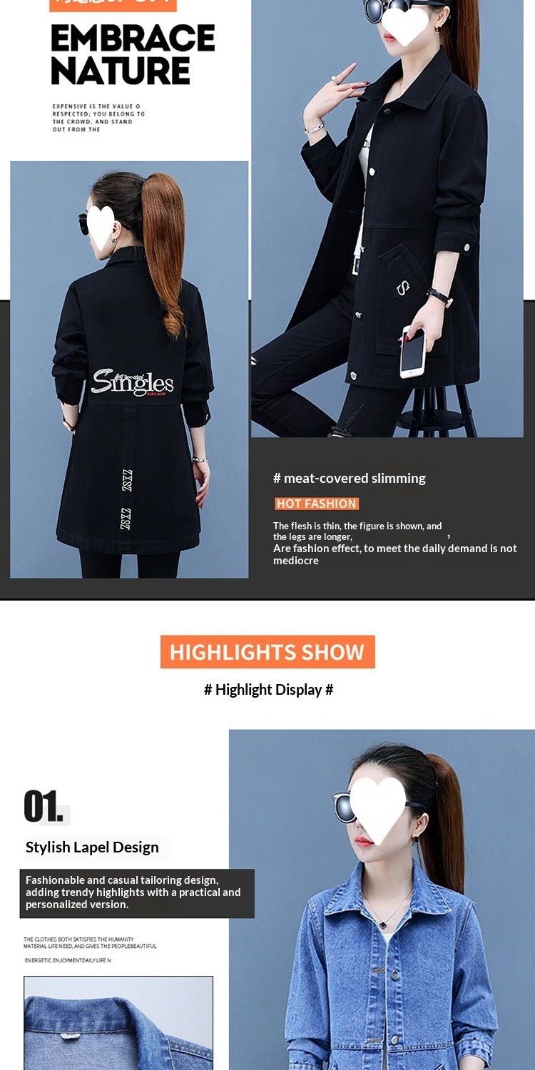 Women's Clothing Women's Spring And Autumn New Jacket Women, Mid-Length Versatile Slim Fit Denim Coat, Plus Size Trench Coat For Women_voghion.com