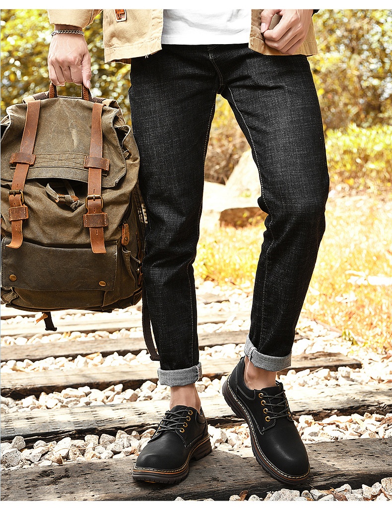 Chaussures de travail d'extérieur WalkPrime en cuir véritable de vachette, transfrontalières européennes et américaines, avec large embout de sécurité, résistantes à l'usure et antidérapantes._voghion.com