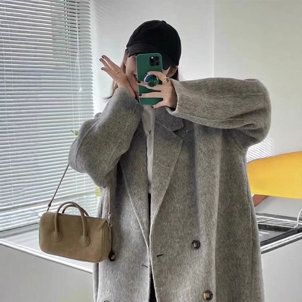 Damenbekleidung Herbst/Winter 2025: Lässiger, dicker, doppelseitiger Wollmantel, lange Damenjacke, weicher Stil, vielseitig_voghion.com