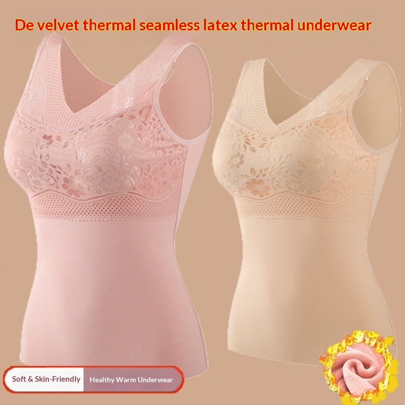 girl Autumn Winter New Velvet Seamless Vest For Women, Fleece-Lined, Thickened, Self-Heating, Plus Size, Thermal Underwear_voghion.com