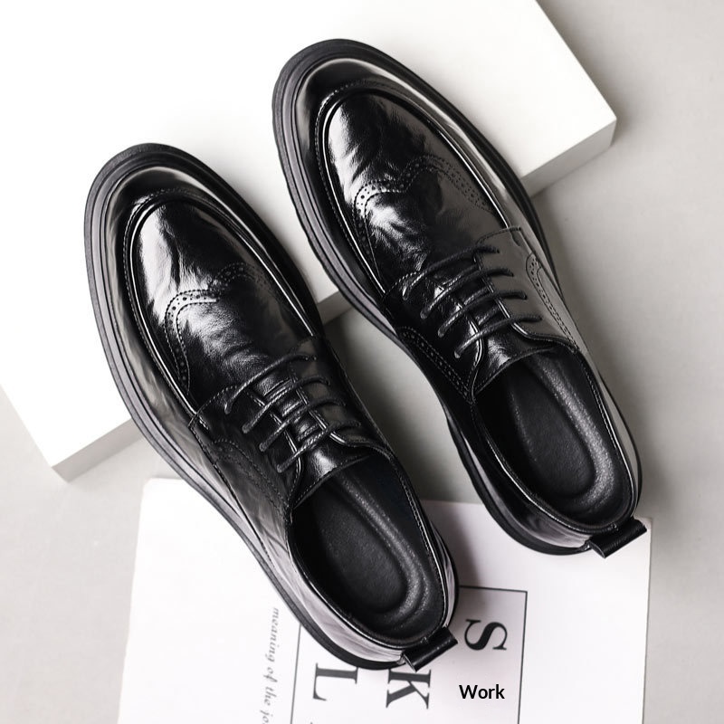 WalkPrime Leather New Business Formal British Style Casual Brogue Black Men's Live Wedding Groom Shoes_voghion.com
