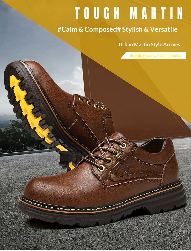 Chaussures de travail d'extérieur WalkPrime en cuir véritable de vachette, transfrontalières européennes et américaines, avec large embout de sécurité, résistantes à l'usure et antidérapantes._voghion.com