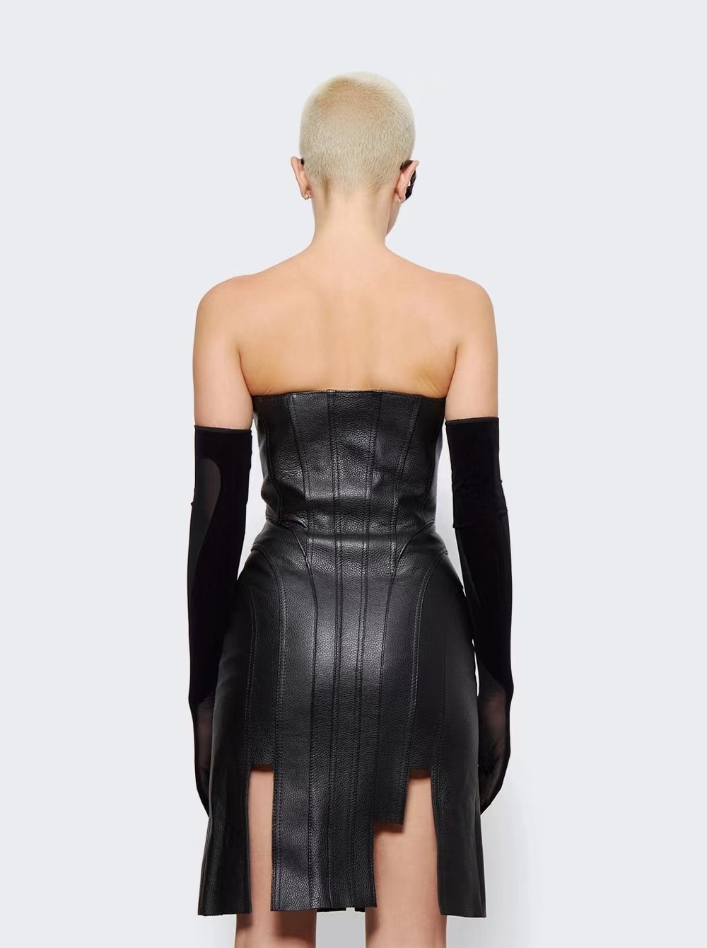 ChicShe ChicShe Haut tube noir moulant en cuir PU pour femme, style européen et américain, robe de soirée élégante et fuselée, best-seller_voghion.com